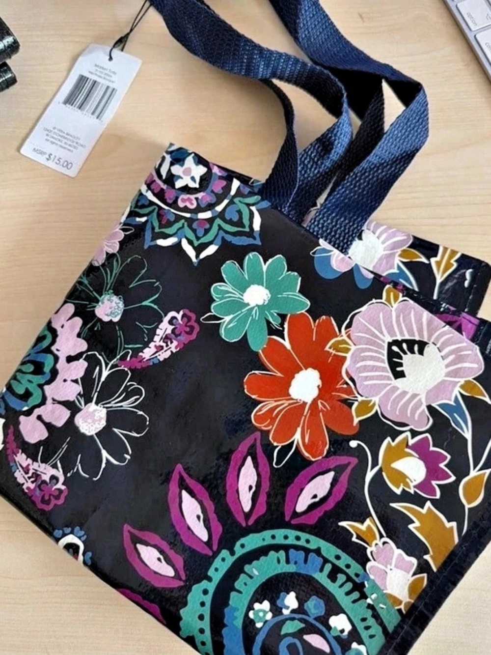 Vera Bradley Market Tote Floral Bag Black & Multicolor NWT